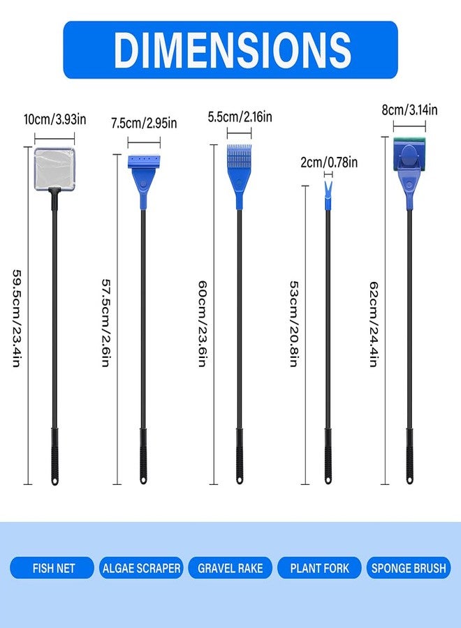 Novique 5 in 1 Fish Tank Cleaner Kit Aquarium Cleaning Tools with 19 Inch Anti-Slip Handle Fish Tank Cleaner with Algae Scraper and Fish Net - Image 4